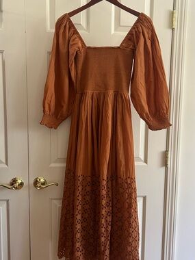 Free People Smocked Rust-Tone Dress